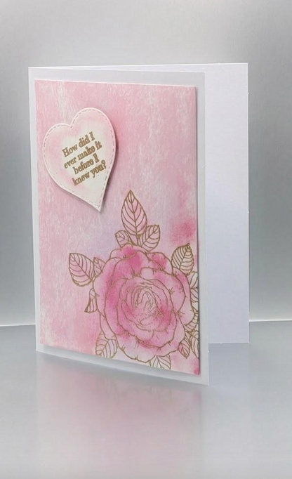 Handmade Vintage Blush Rose Valentine's Day Card