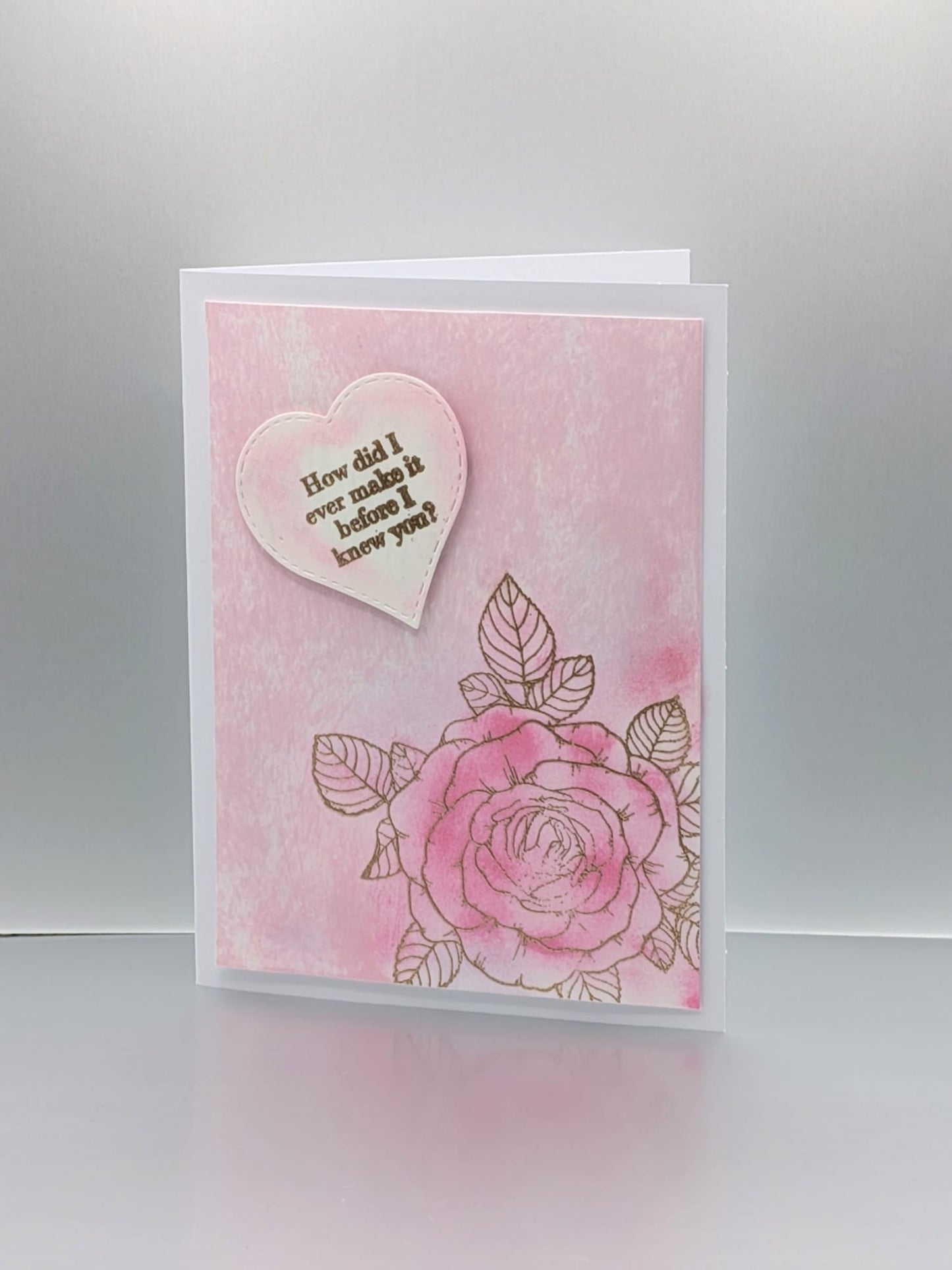 Handmade Vintage Blush Rose Valentine's Day Card